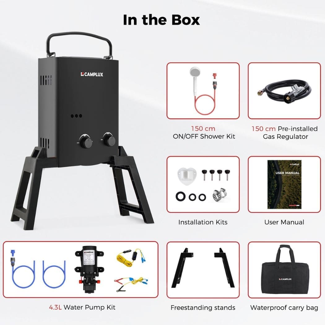 5L Portable Gas Hot Water System with Pump and Stand Camping Shower Pack