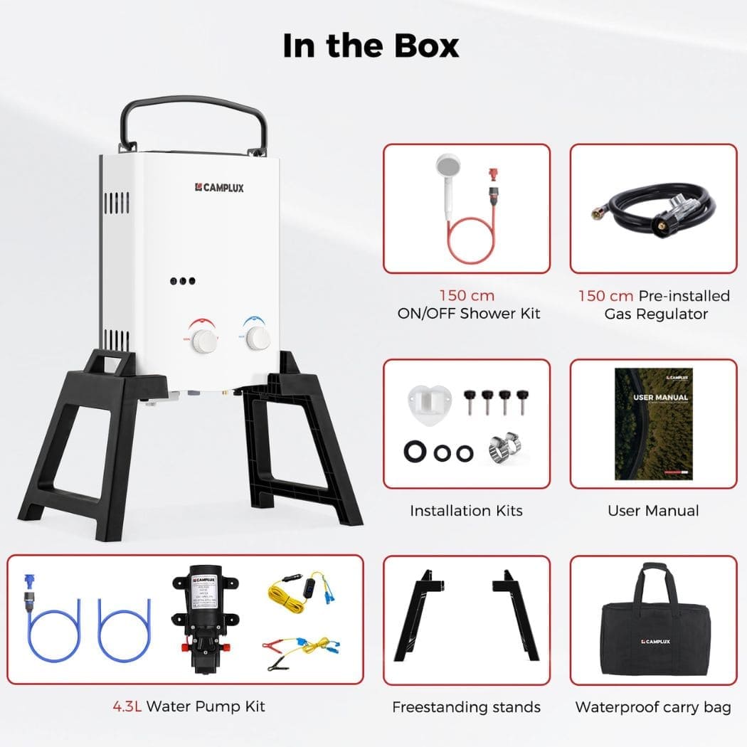 5L Portable Outdoor Hot Water Heater with Pump and Stand Camping Pack