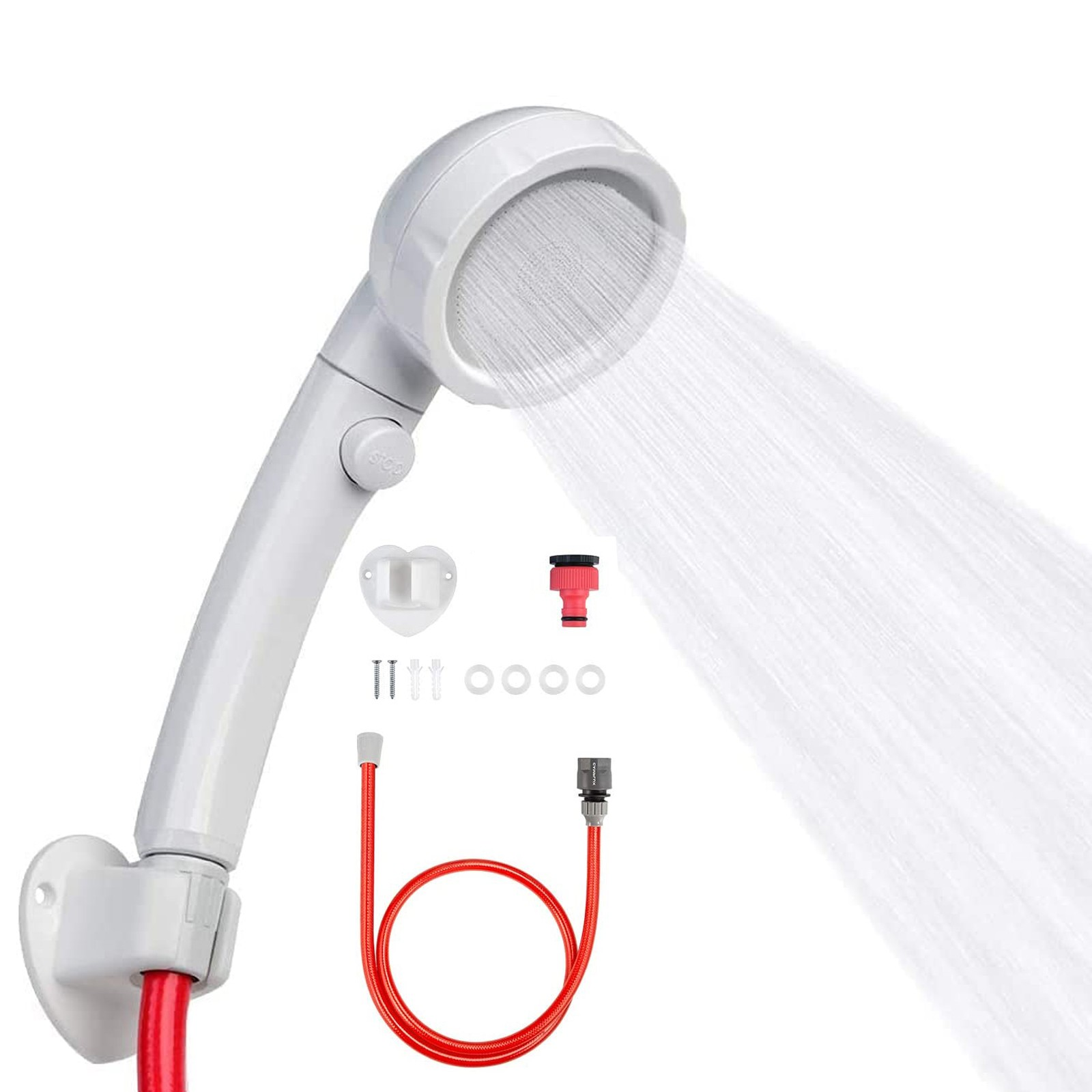 Handheld Round Spray Shower Head With 1.5m Hose On/Off Switch Quick Connector