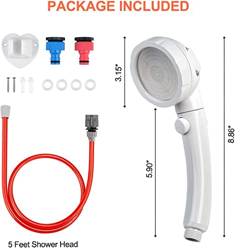 Handheld Round Spray Shower Head With 1.5m Hose On/Off Switch Quick Connector