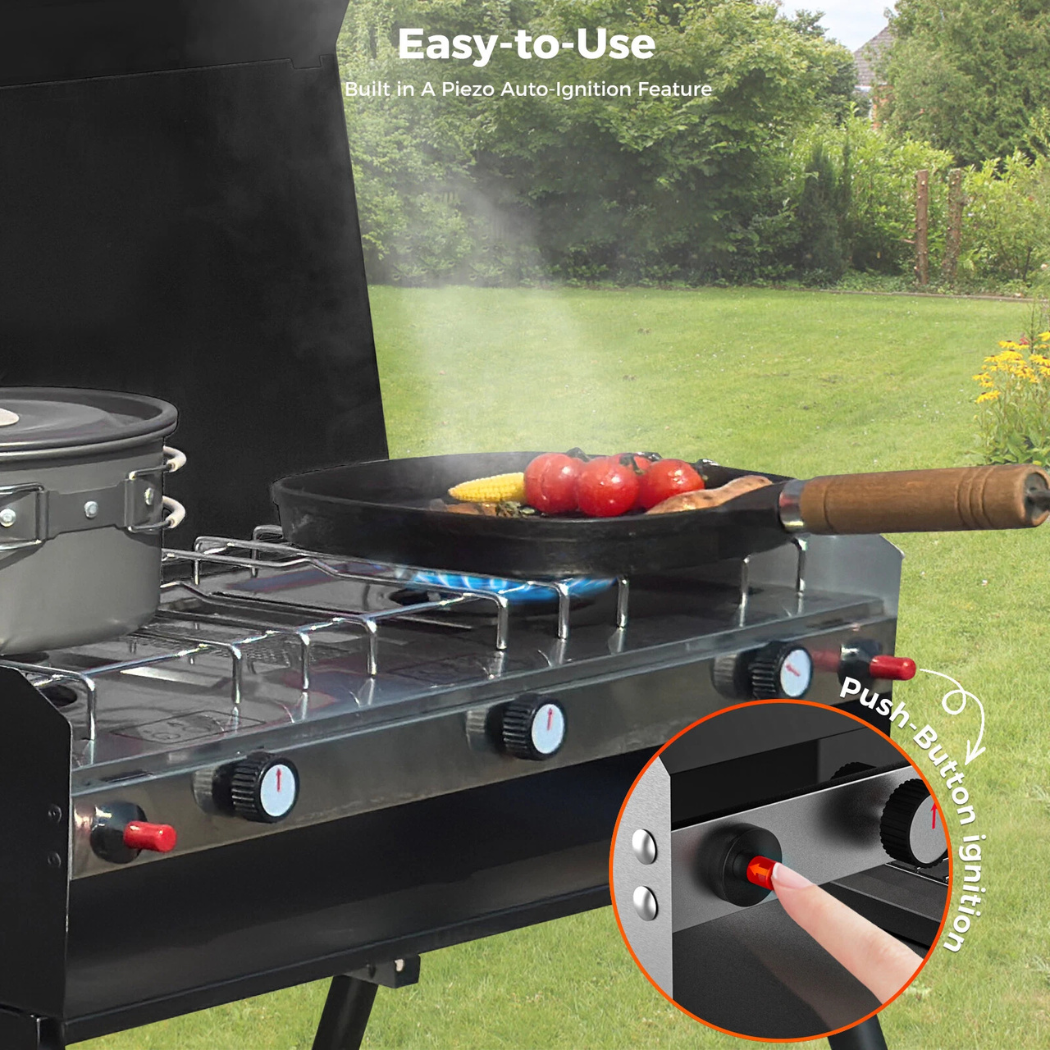 Portable Camping Stove with Legs 2 Burner Gas Grill Butane BBQ Stove